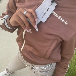 Palm Angels Brown Zip-Up Hoodie